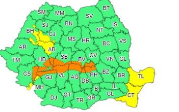 Județul Alba sub cod galben și portocaliu, de intensificări ale vântului și precipitații, valabil până joi seara