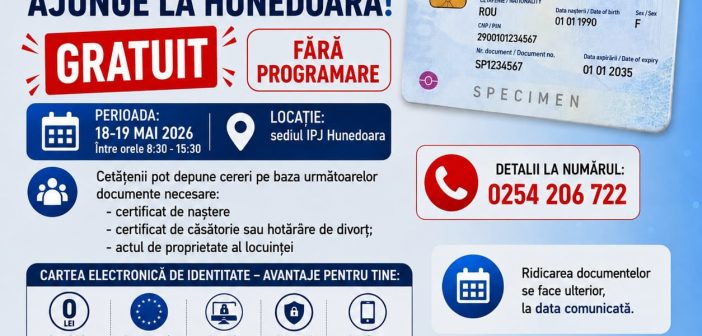 Caravană pentru eliberarea Cărții Electronice de Identitate, organizată la sediul IPJ Hunedoara